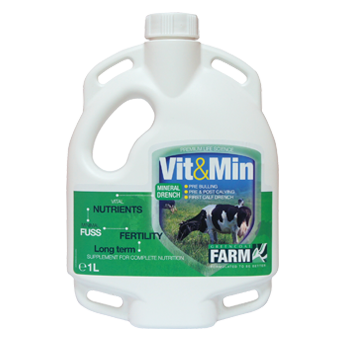 Vit & Min Cattle Mineral Drench - Highly concentrated liquid supplement containing the full spectrum of
nutrients required to maintain cattle in peak condition all year round