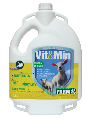 Vit&Min - Highly concentrated liquid supplement containing the full spectrum of nutrients required to maintain sheep and lambs in peak condition all year round